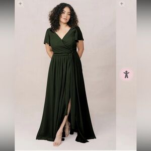 Revelry Olive Green Wrap V-Neck Maxi Dress
